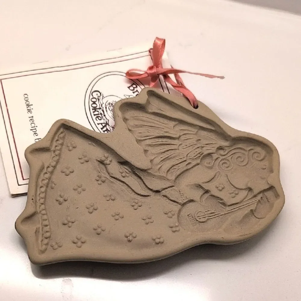 Vintage Brown Bag Cookie Art Guitar Playing Angel Mold with Recipe Book 1986